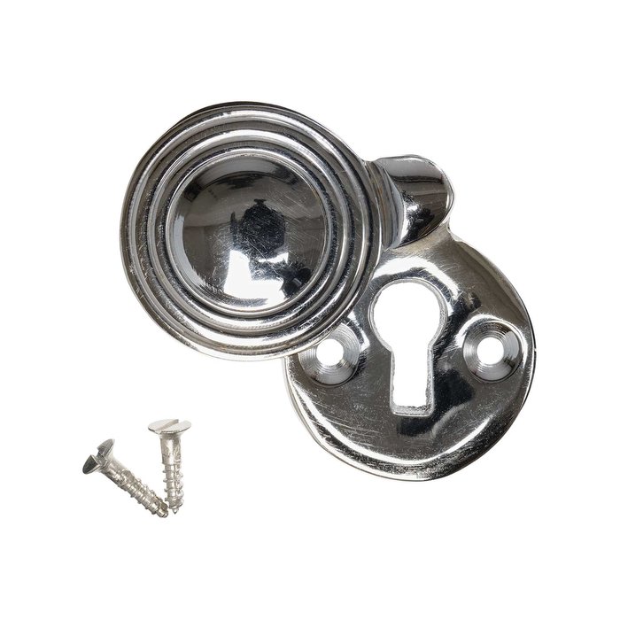 Clearance Keyhole Cover Escutcheon - Chrome Reeded Round (single) (VDK-28-ES-CHROME)